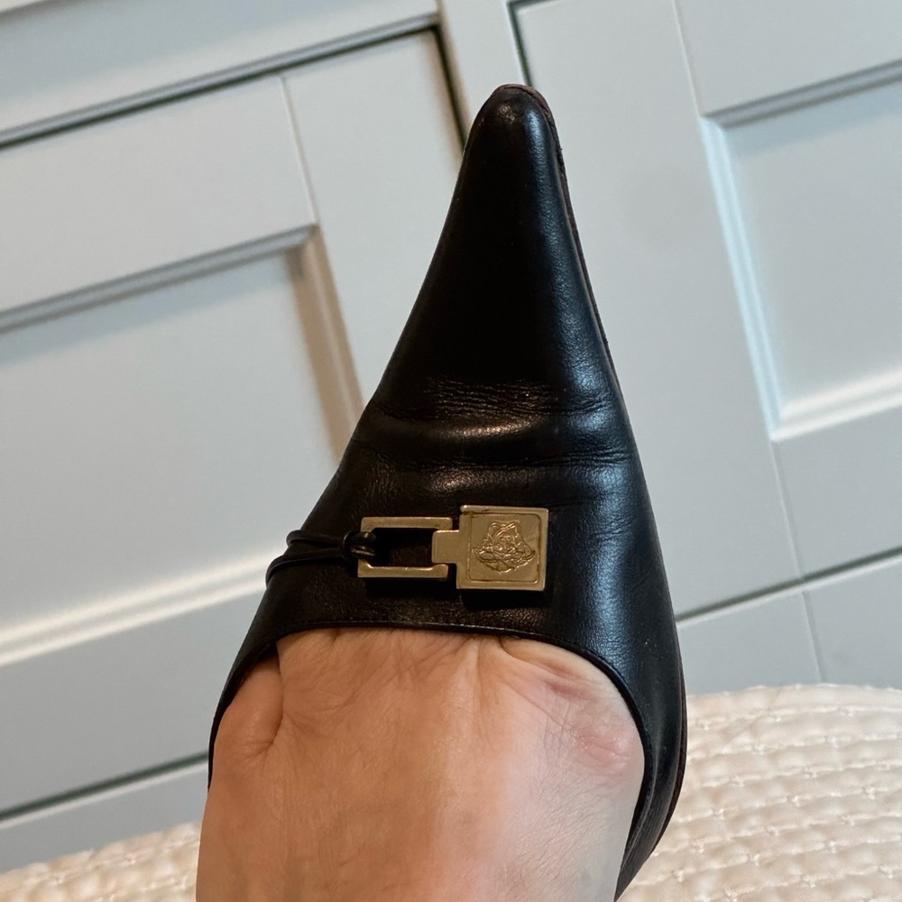 Versace Black Heels with Gold Accent